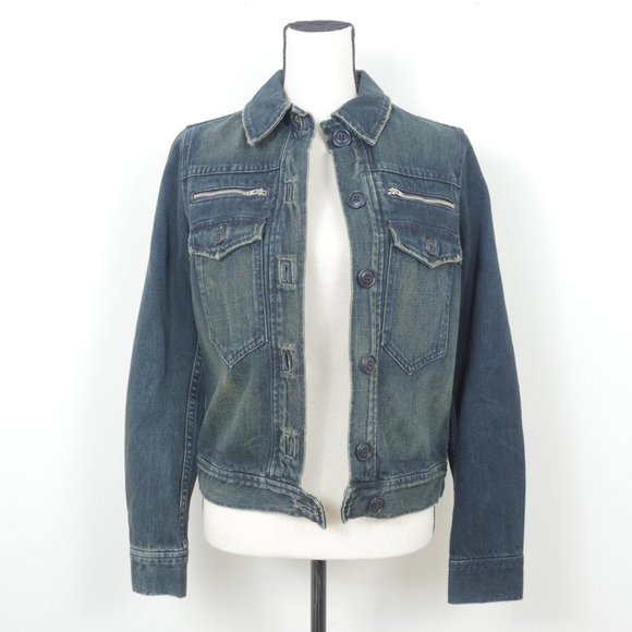 Habitual Denim Moto Style Button Up Size 4 Blue Jean Jacket - Picture 9 of 10